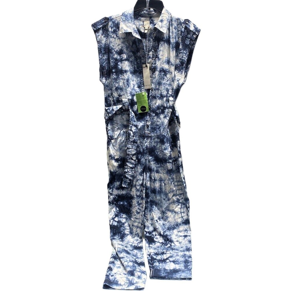 La Vie Rebecca Taylor Tie Dye Jumpsuit Romper Belted Blue White Y2K XS